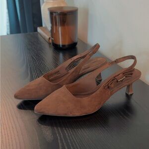 Anne Klein Suede Brown Slingback Heels size 8